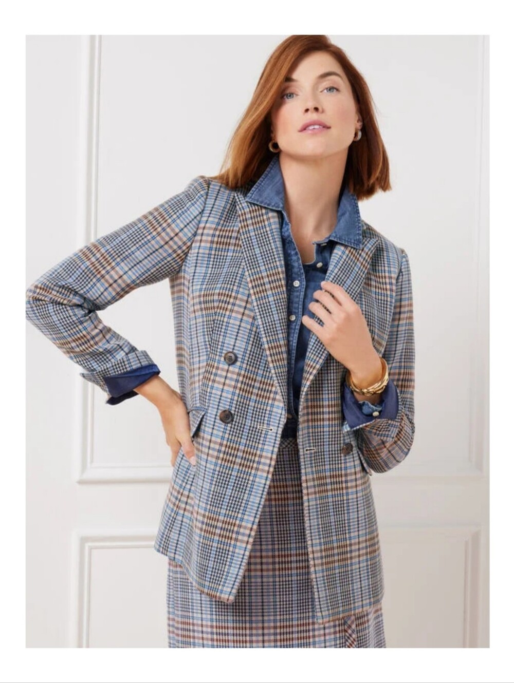 Talbots Windy Plaid Double-Breasted Blazer Size 6P Petite